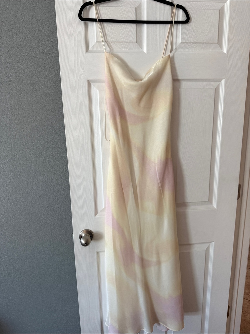 Zara Cream Slip Dress with Pale Pink & Yellow Swirl